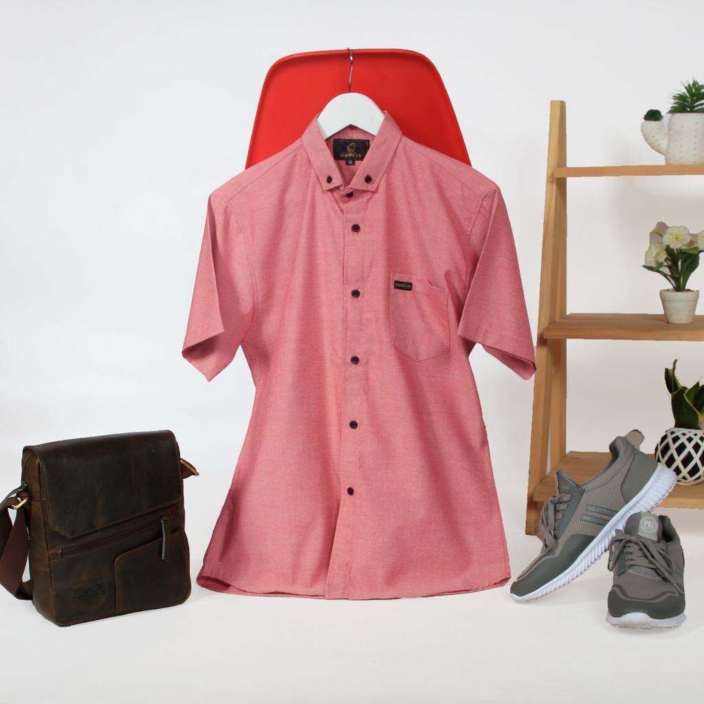 Pakaian Formal Casual Baju Kemeja Lengan Pendek Warna Pink Salem Polos Pria Laki Laki Cowok By Tripb