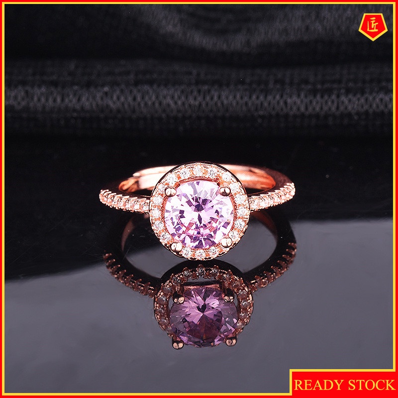 [Ready Stock]Fashion Luxury 18K Rose Gold Pink Crystal Ring