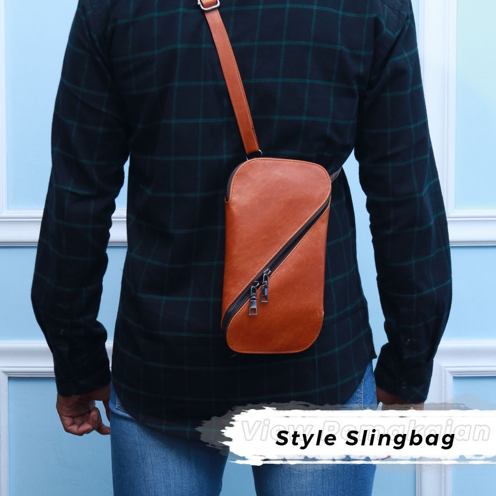 Tas Slempang Pria Selempang Slempang Salempang Pinggang Kecil Slingbag Waistbag Kulit Asli Pria Orig