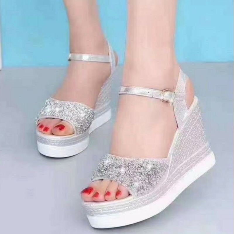 WG01 SEPATU SANDAL WEDGES RINGAN IMPORT WANITA KOREA PESTA PARTY ORIGINAL AKSEN GLITTER