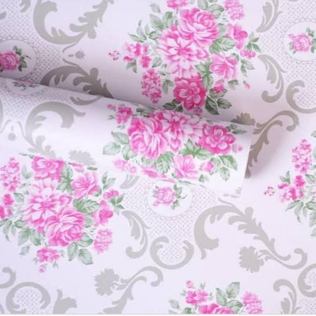 Wallpaper Stiker Motif Batik Putih Bunga Pink Shopee Indonesia