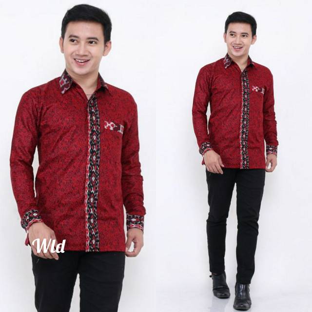 Kemeja batik pria mega mendung abang