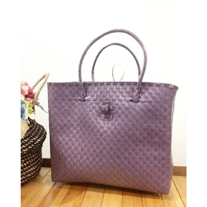 TAS ANYAMAN PLASTIK UNGU POLOS/TAS BELANJA/HAND BAG/GO GREEN BAG