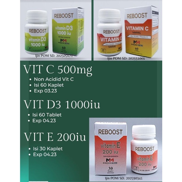REBOOST Vitamin C 500mg non acidic Vitamin D3 1000 IU 60 tablet Vitamin E 200 iu 30 tablet original