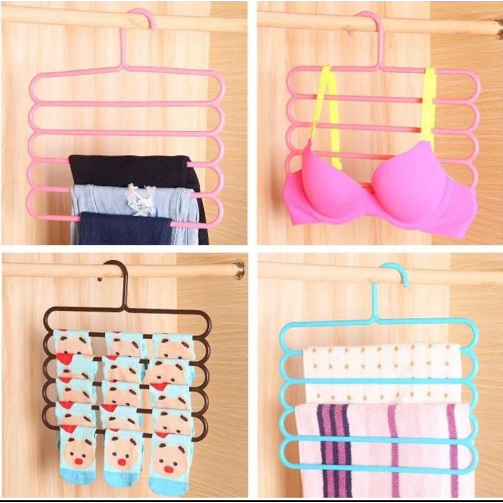 Hanger 5 Susun Pakaian Baju Celana Jilbab Handuk  / Magic Hanger Pakaian 5 Layer