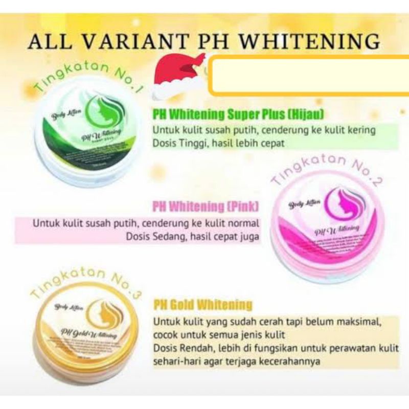 

PH Whitening Pink,Gold, Hijau 100gr