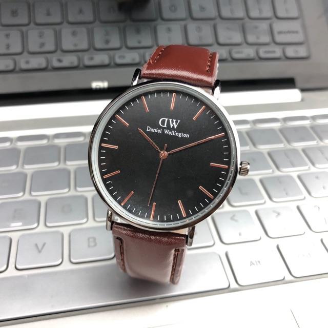 ［Ready Stock］Jam tangan couple kulit pria wanita jam polos fashion mural s1020-H-Cokelat tua besar