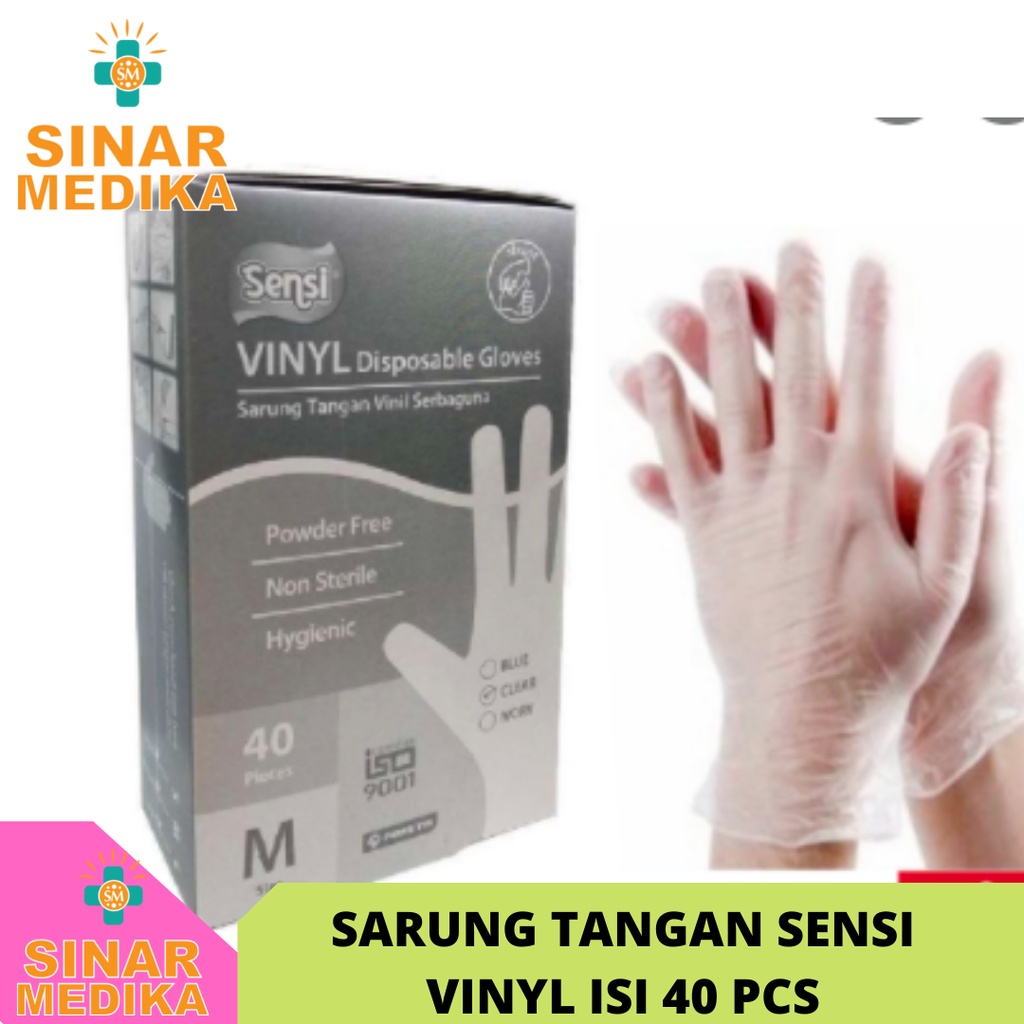 Sensi Gloves Vinyl 1 BOX ISI 40 Sarung Tangan Medis Bedak Powdered Food Grade VYNIL