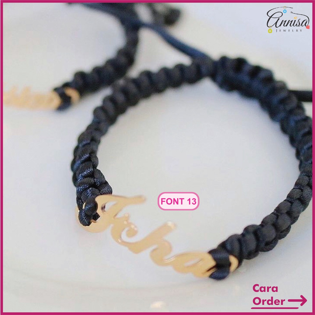 Gelang nama tali serut wanita Titanium Gold/ Silver