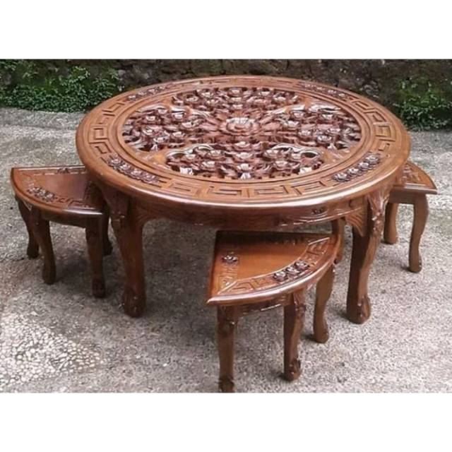 Meja oshin bulat meja cofee meja lesehan ukir jati