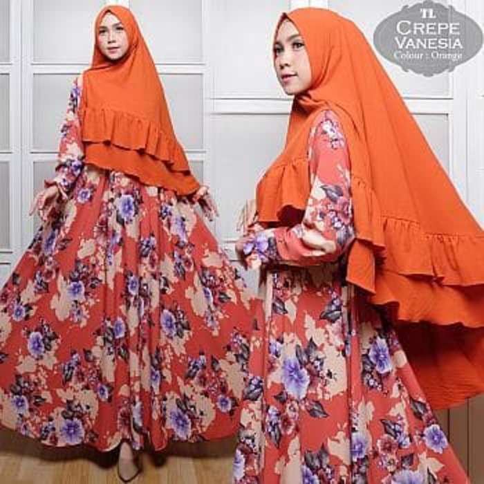 [Syari Vanesia Crepe Orange TL] gamis wanita vanesia orange