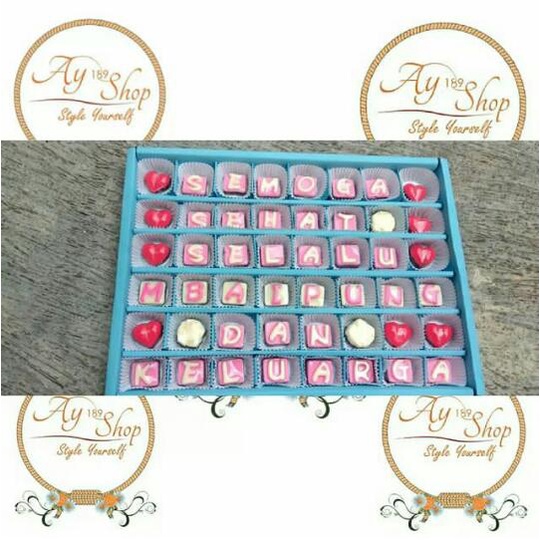 

Coklat Huruf / Coklat Karakter / Hadiah Coklat Keren -> HARGA 1 PCS PER HURUF 2800 ''BIKIN NAGIH''