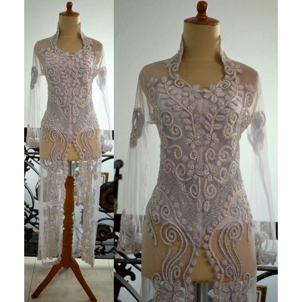 jual kebaya jadi panjang atasan lengan panjang putih akad nikah