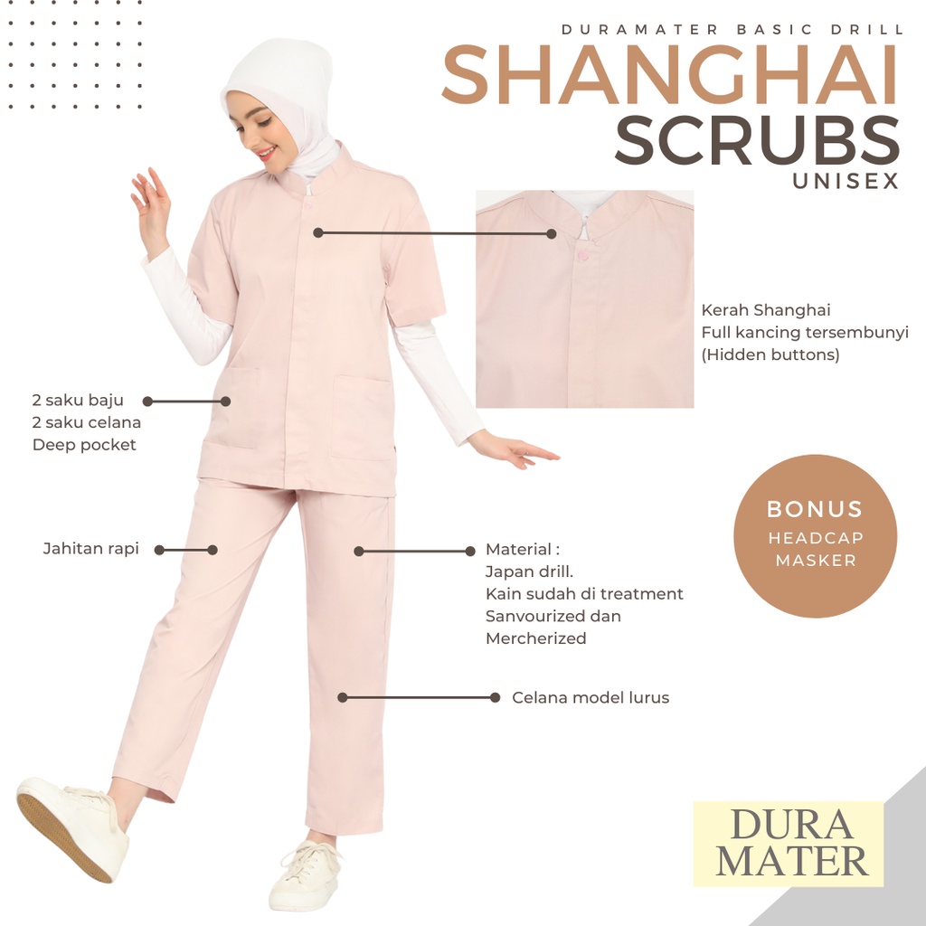 Shanghai Scrubs Duramater Baju Jaga Baju OK Ukuran XXS hingga XXXXL