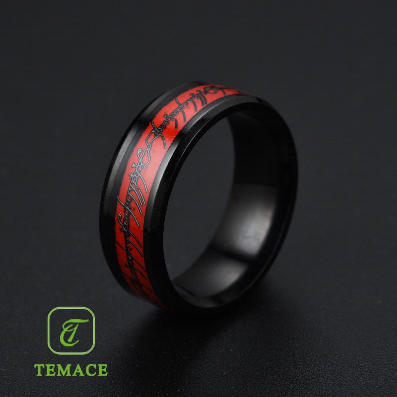 cincin titanium steel desain buddha mammon mantra warna hitam untuk pria