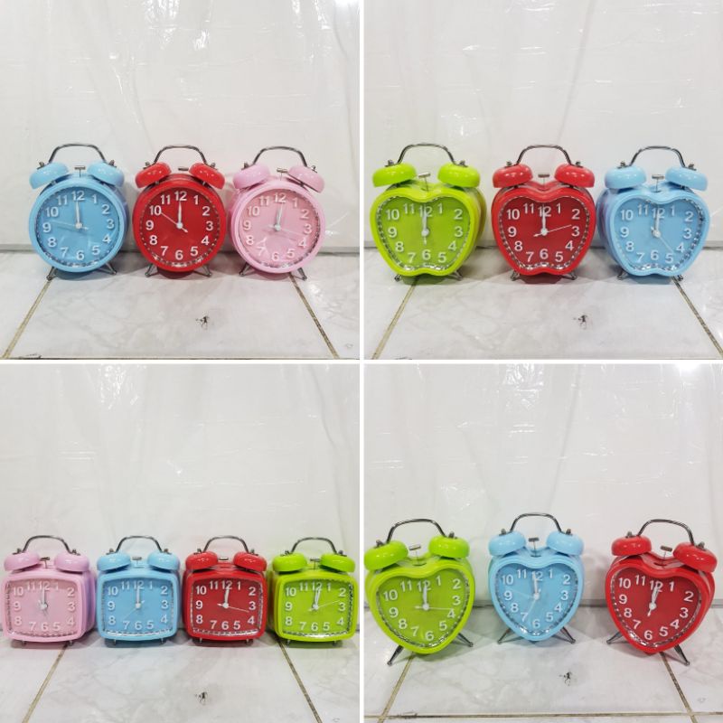 Jam Beker / Jam Weker / Alarm / Table Watch Besar Premium Model Bulat, Kotak, Love, dan Apel