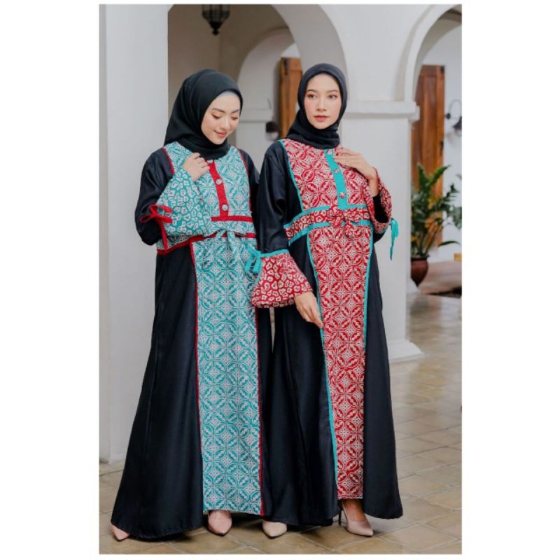 Gamis wanita batik motif kawung kombinasi moscrepe busui