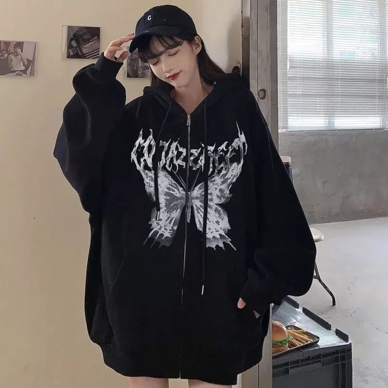 BUTTERFLY 2XL Hoodie Zipper Oversize Pria Wanita Jacket Casual Kece OOTD Terkini Ala Korean