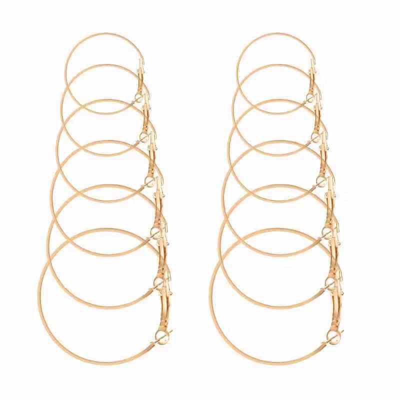 6Pasang/Set Anting Hoop/Bulat Ukuran Kecil Ke Besar Gaya Vinrtage Untuk Pesta (50gr)