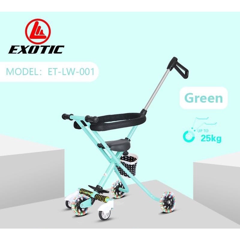 Stroler Anak Bayi Balita Kursi Dorong Micro Stroller Trike Exotic ET LW001 Roda 5 Lipat Garansi SNI-Green