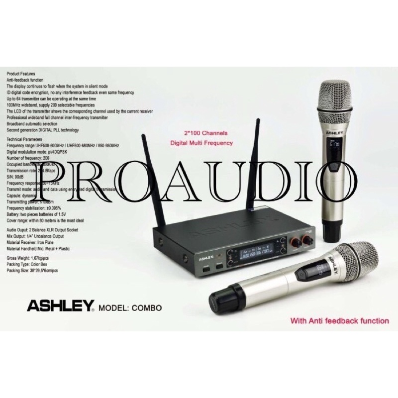 MIC WIRELESS ASHLEY COMBO MICROPHONE WIRELESS ASHLEY COMBO GARANSI 1 TAHUN ASHLEY RESMI ORIGINAL