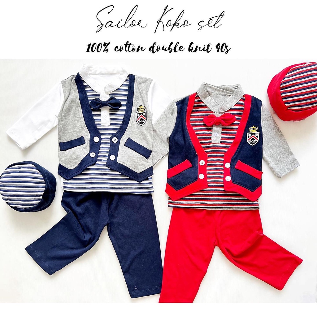 Koko SAILOR / Habibie Set Baju  Muslim Peci Setelan Bayi Cowok Anak Laki Keren Lebaran Aqiqah Murah Terlaris