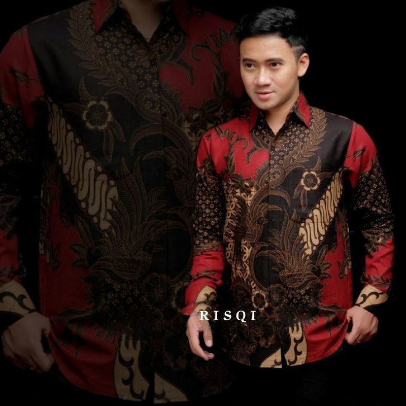Kemeja Batik Pria Lengan Panjang Motiv Mahesa Merah Seragam Guru Dan Kantor Bahan Katun Adem Di Pakai Serap keringat