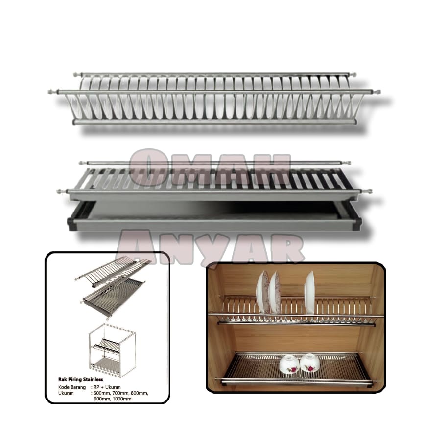 Rak Piring Gantung Tatakan Lemari Kitchen Set Stainless Steel Huben Modelline 60cm 90cm Anti Karat