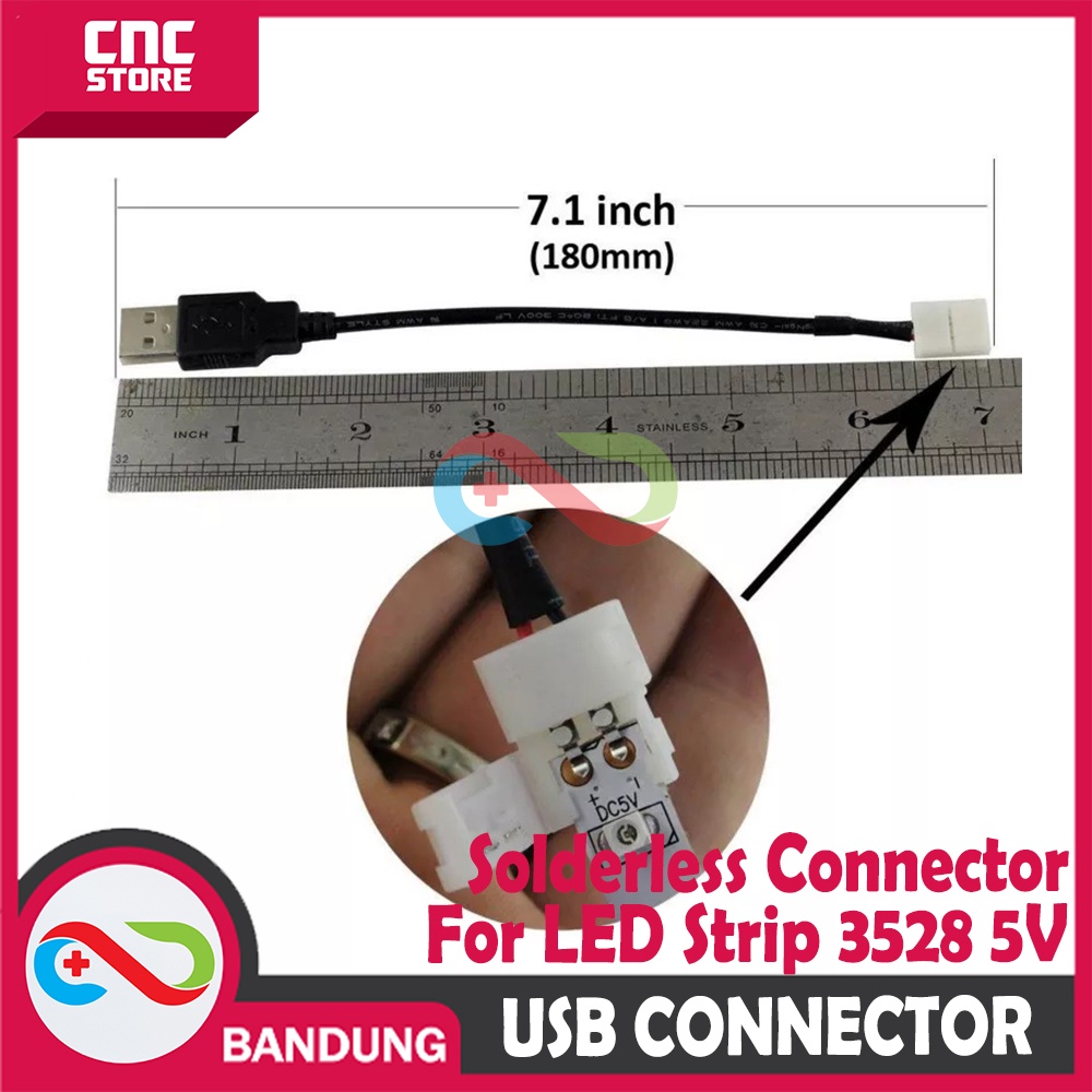 USB CONNECTOR LED STRIP SMD 3528 DC 5V 2PIN 8MM SOLDERLESS CONNECTOR