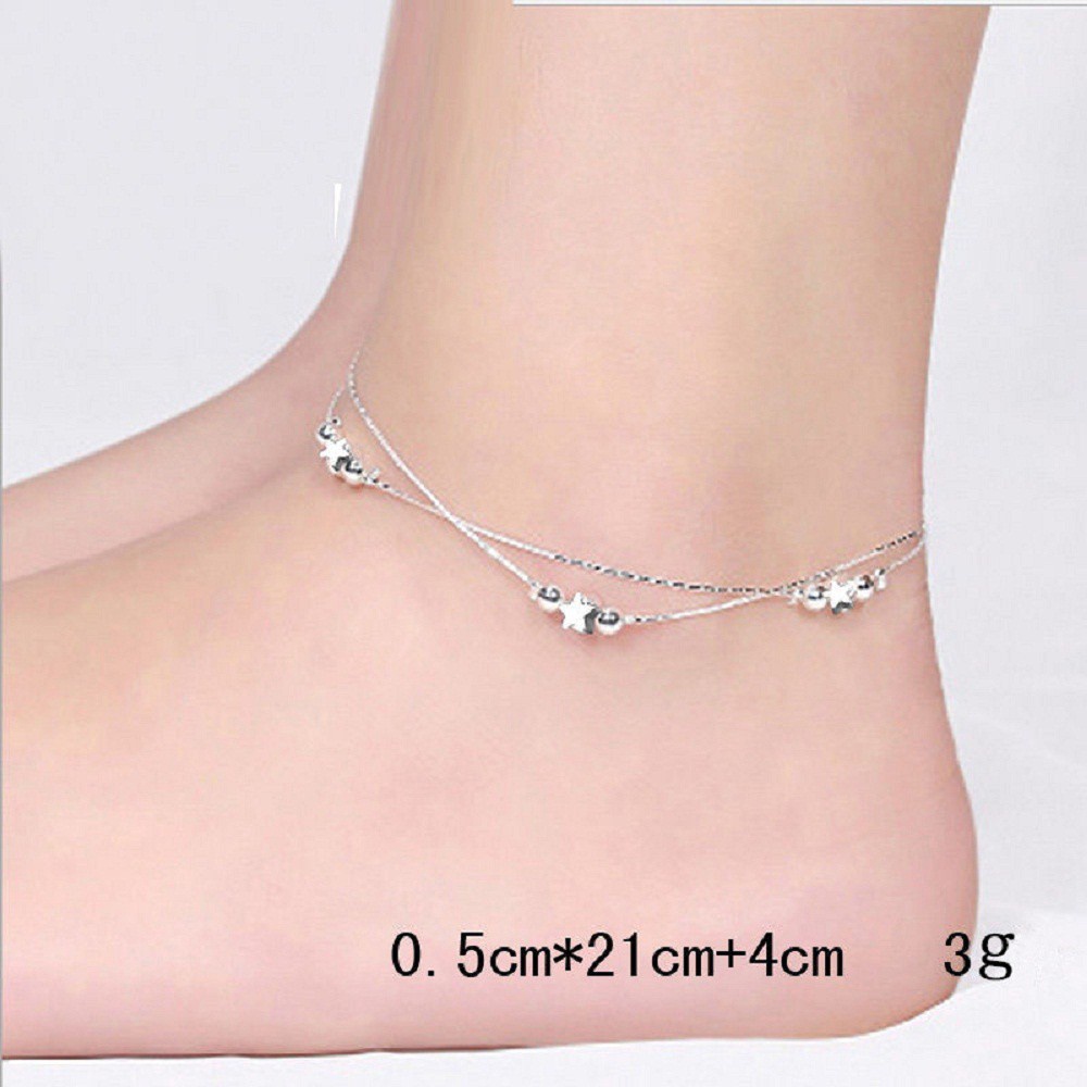 Gelang Kaki Rantai 925 silver Model double layer Adjustable Untuk Wanita