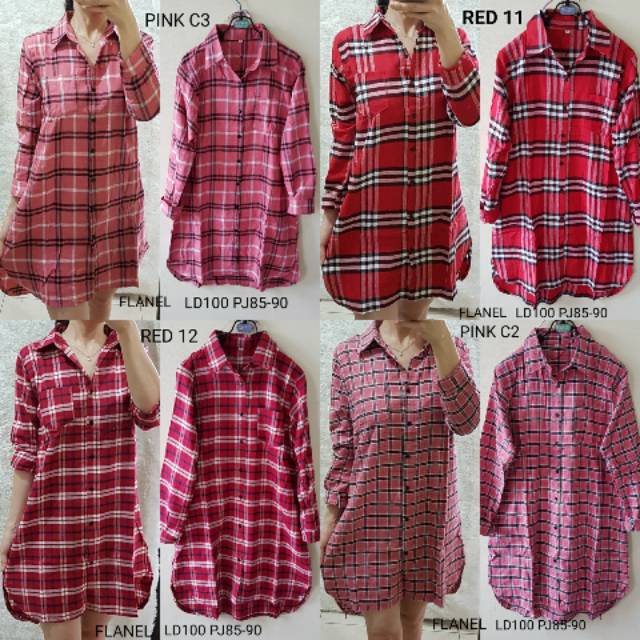 TUNIK KOTAK - DRESS KOTAK FLANEL- DRESS KOTAK KERAH - DRESS LENGAN PANJANG