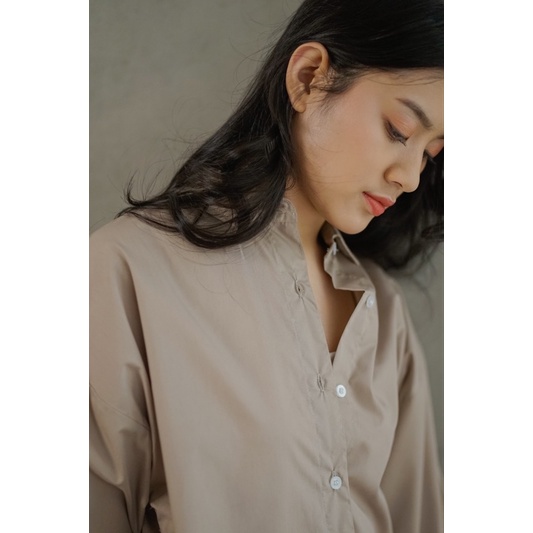 Ariska Shirt by Alia clothing kemeja wanita polos-Soft choco