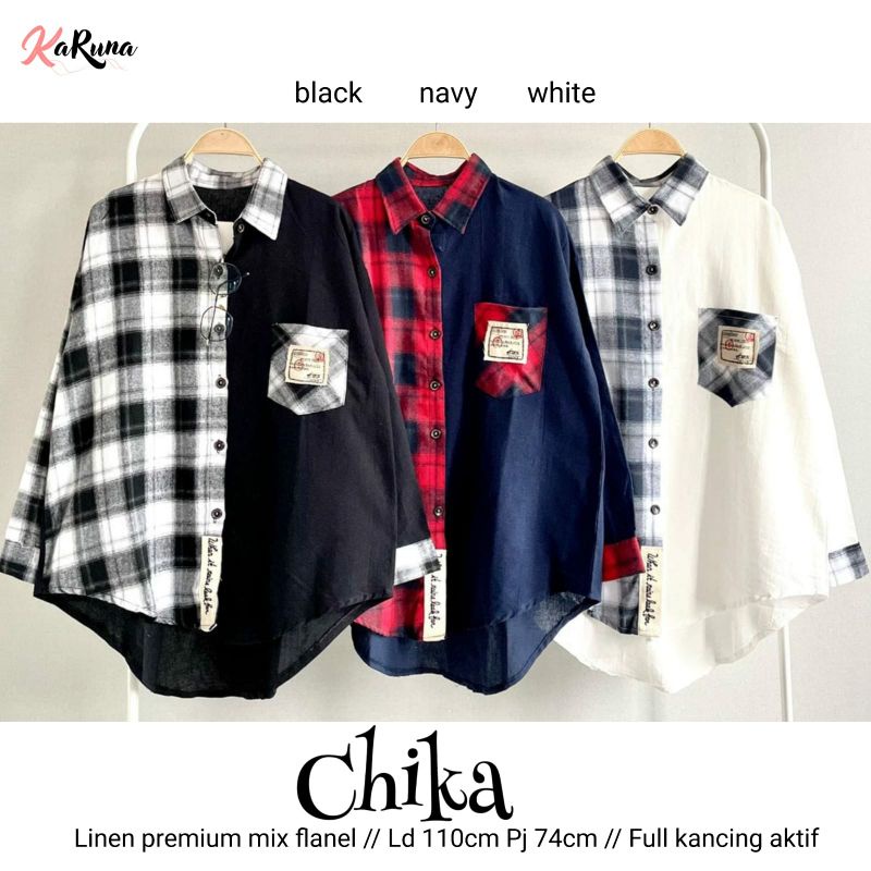 CHIKA BLOUSE//ATASAN WANITA LINEN IMPORT MIX FLANEL KARUNA