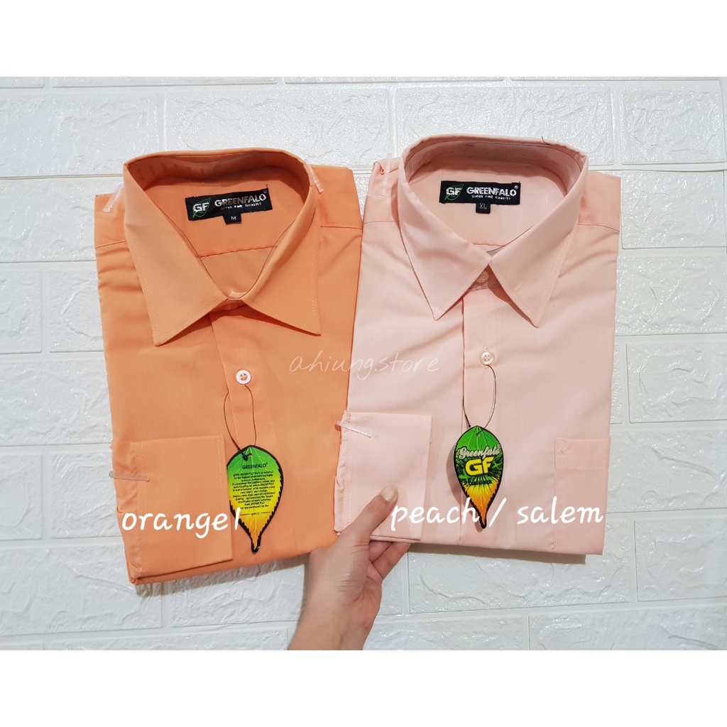 KEMEJA PRIA GREENFALO - KEMEJA POLOS LENGAN PANJANG PRIA WARNA PEACH SALEM