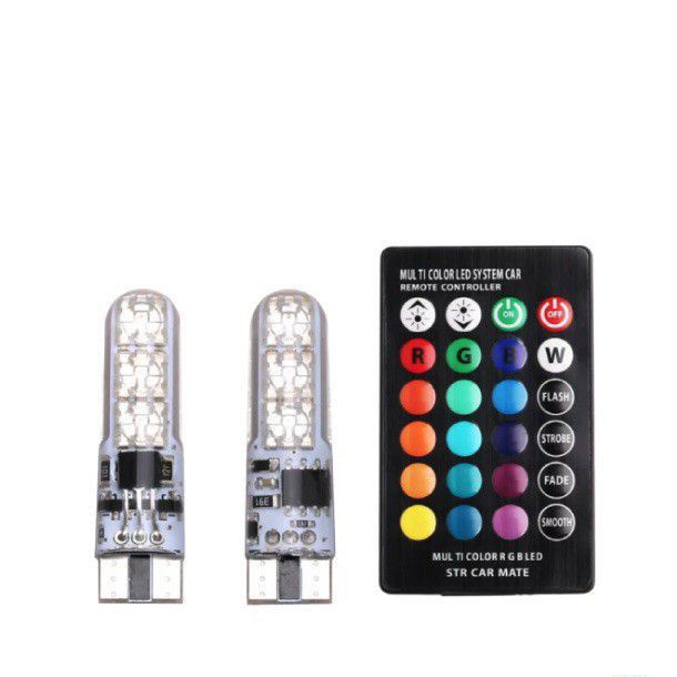 LAMPU LED SENJA T10 MOTOR MOBIL / STROBO RGB WIRELESS / 6 TITIK DENGAN REMOTE ON OFF