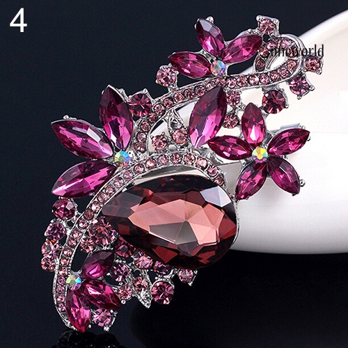 OW@ Waterdrop Flower Brooch Pin Rhinestone Crystal Brooches Bouquet Wedding Jewelry