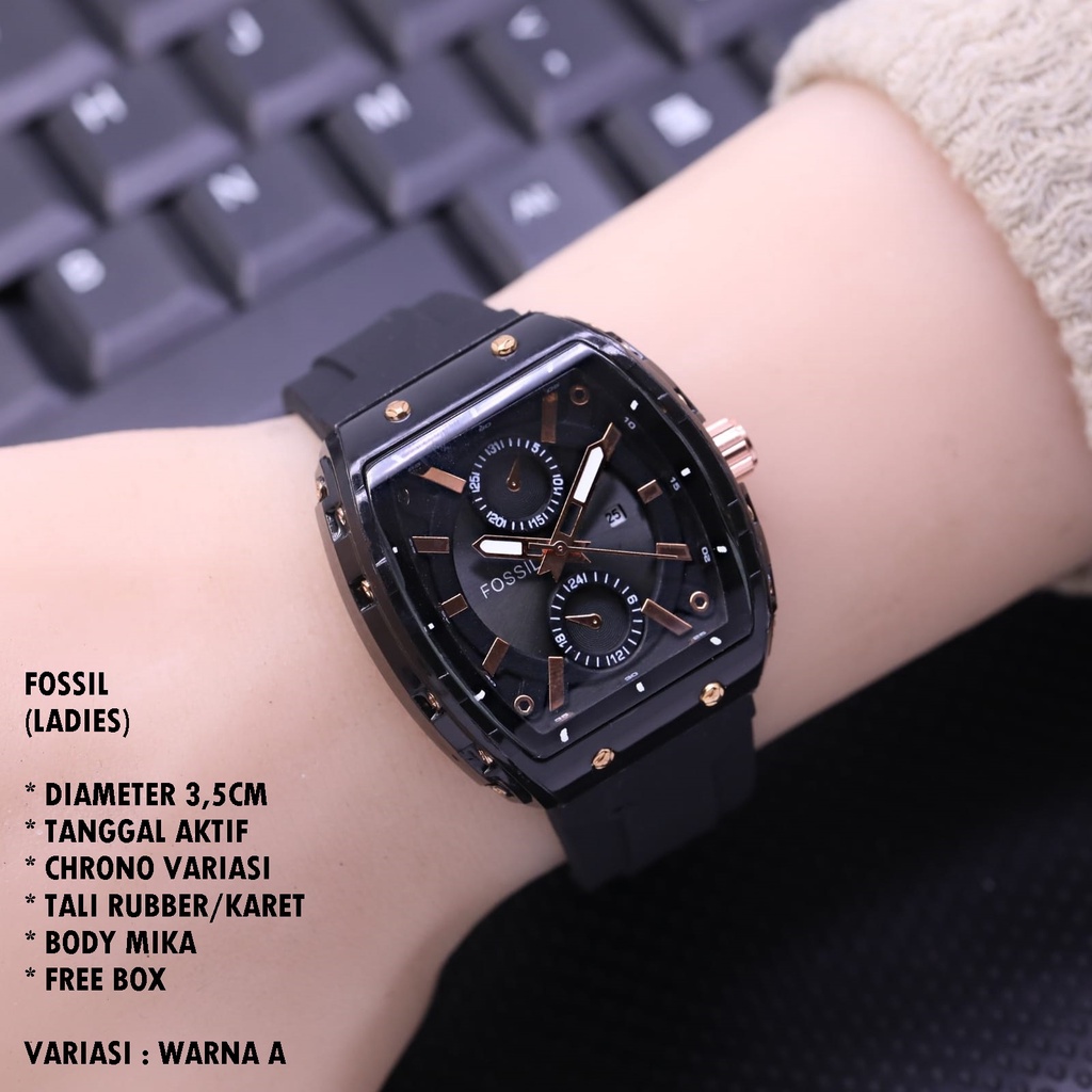 JAM TANGAN WANITA FASHION TALI RUBBER BODY OVAL TANGGAL AKTIF