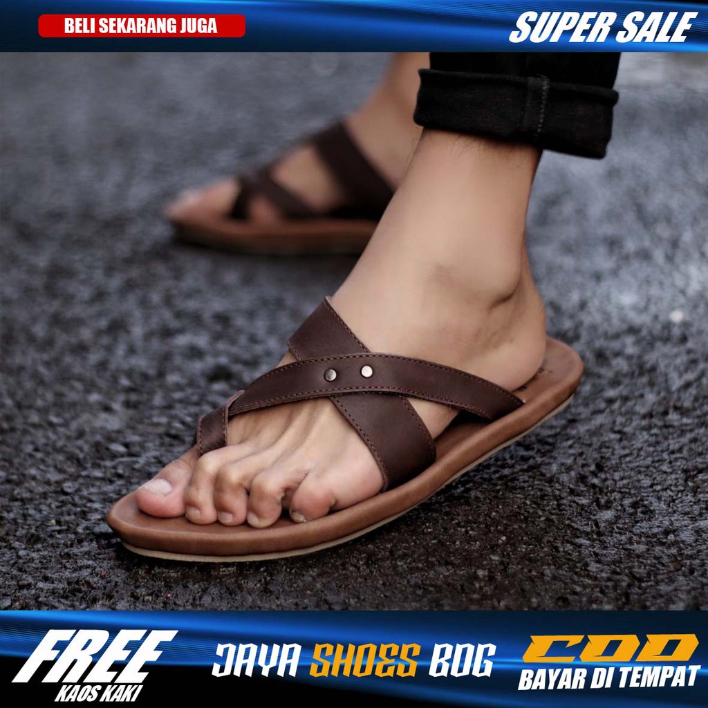 WIROS|Sandal Kulit Pria Casual Original Terbaru Fashion Style Kasual Main Gaya Cowok