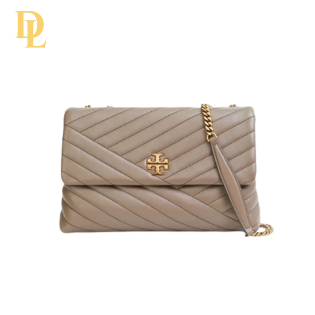 Tory Burch Kira Chevron Convertible Shoulder Bag Medium 27 cm - Silver Maple