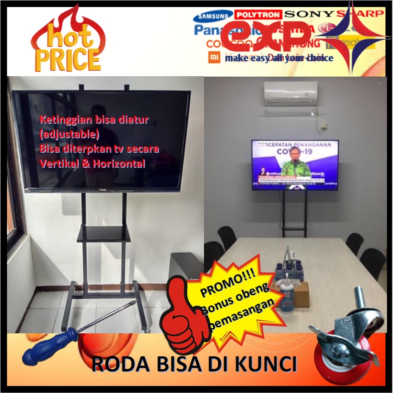 Garansi cocok!!! Bracket TV Standing 32&quot; s/d 65&quot; UNIVERSAL pakai RODA KOKOH 100% BESI MURNI-8