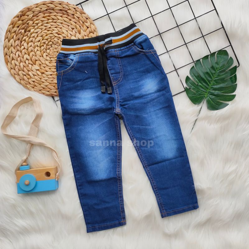 Celana Jeans Panjang Anak Laki-laki Usia 2-13 Tahun Pinggang Rib Elastis