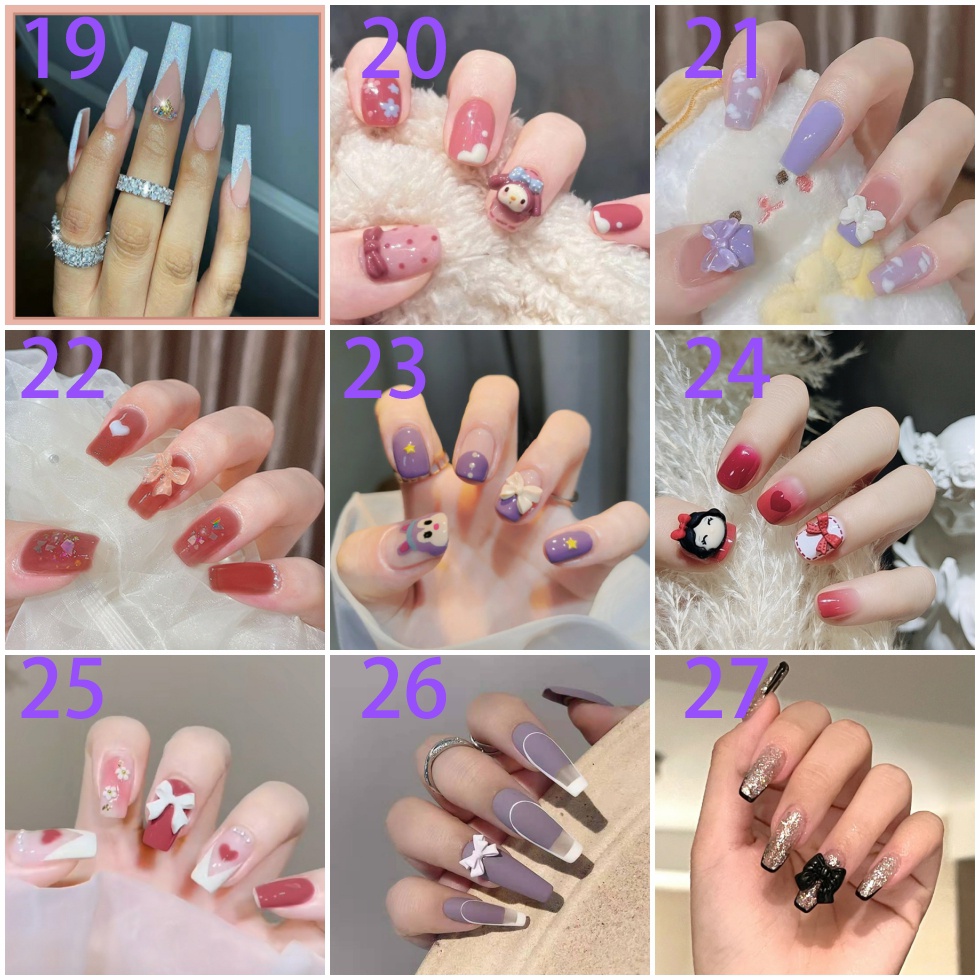 24pcs / Set stiker kuku palsu anti nail air 3d imlek kuku palsu murah pengantin panjang pendek anak bening polos wedding kaki manikur set nail sticker art