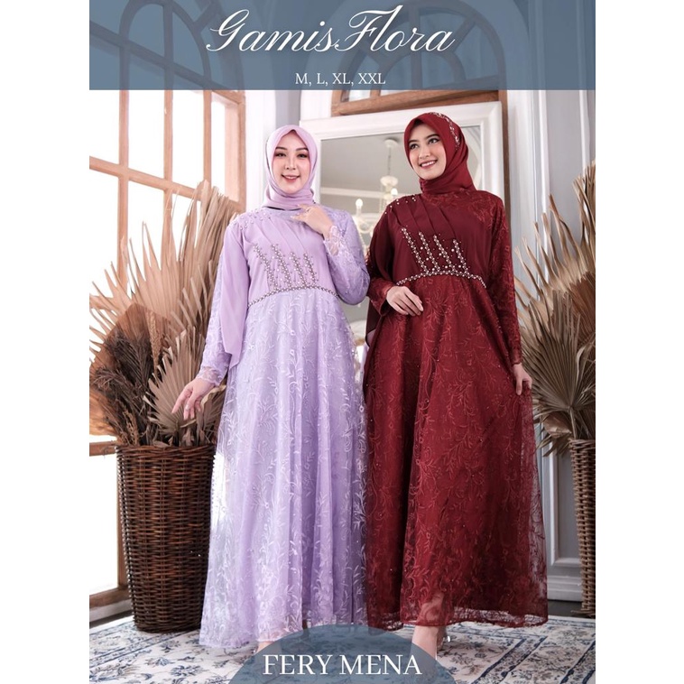 Kadai.baju / Gamis pesta / Gamis brukat tille / Gamis flora jumbo / Maxi Size M L XL XXL