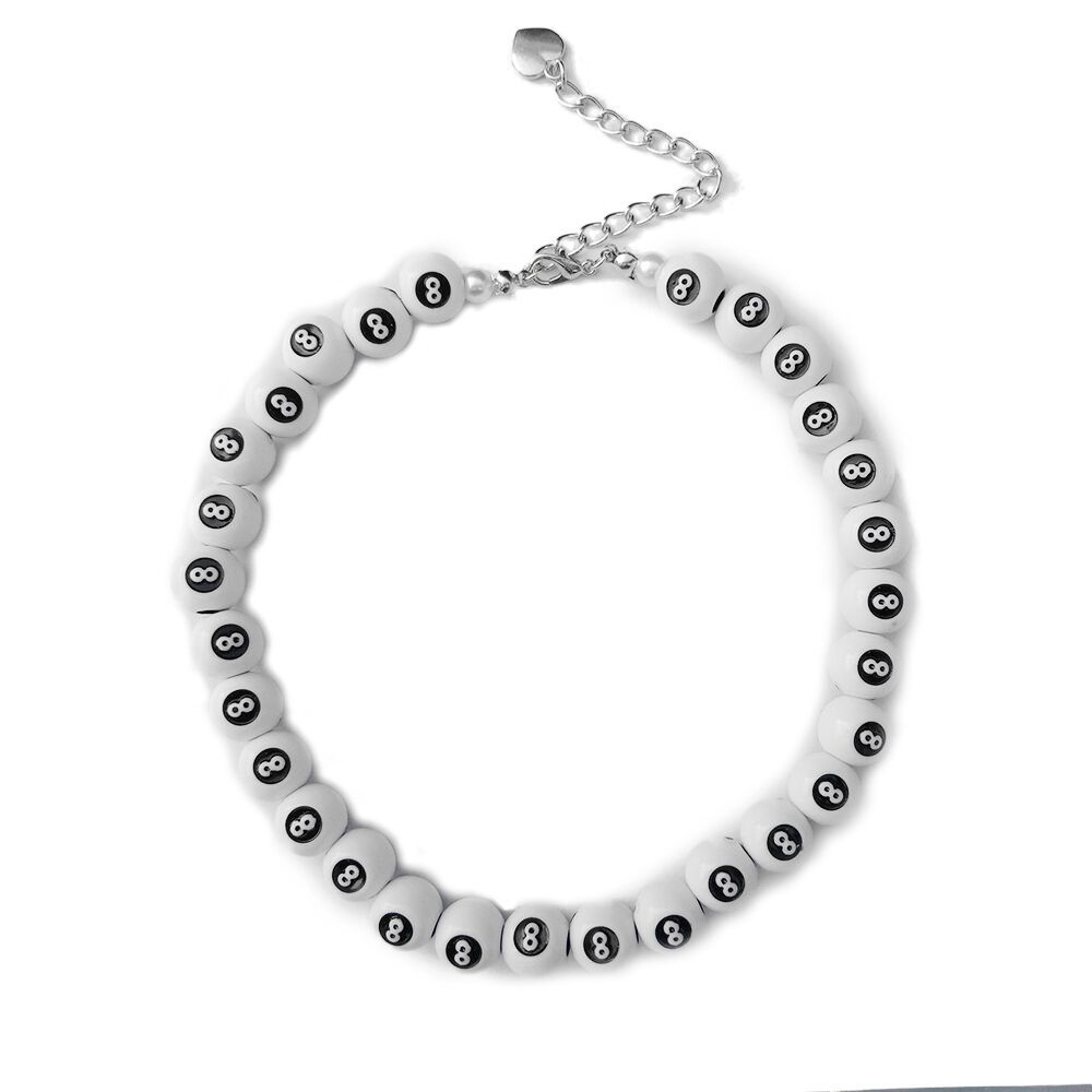 Ornamen hitam 8 Putih delapan kalung Hip Hop trendy unisex kalung perhiasan