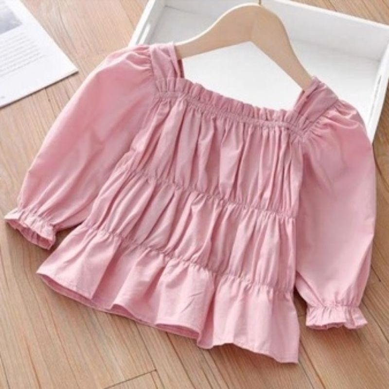 sabrina kerut anak/atasan anak korean style/blouse anak kekinian/baju anak perempuan termurah cantik