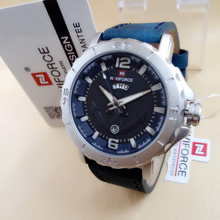 JAM TANGAN PRIA NAVIFORCE NF9122 TANGGAL HARI ORI ANTI AIR BLUE SILVER