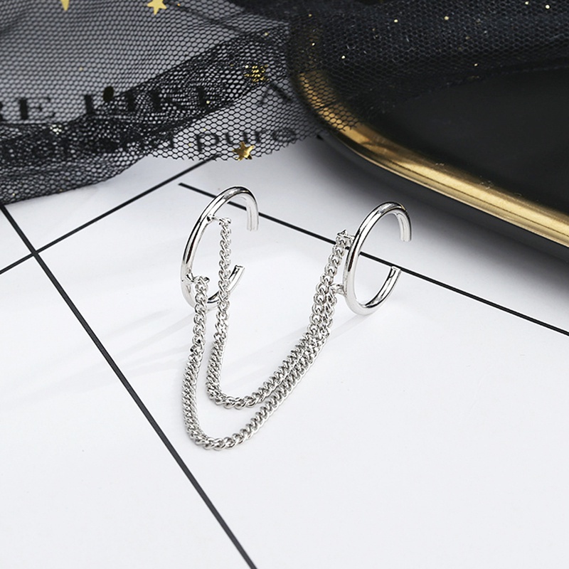 Fancyqube Set Cincin Rantai Ganda Model Terbuka Warna Silver Bahan Metal Gaya Punk Hip-Hop Untuk Wanita
