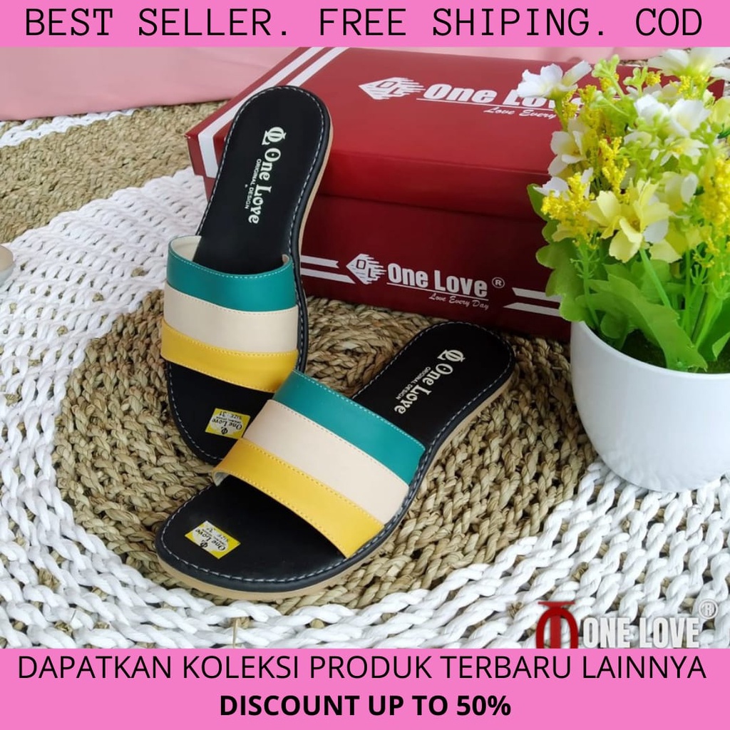 One Love Sandal Selop Wanita Masa Kini Sandal Casual Kulit Anti Slip Super Branded Bergaransi Resmi