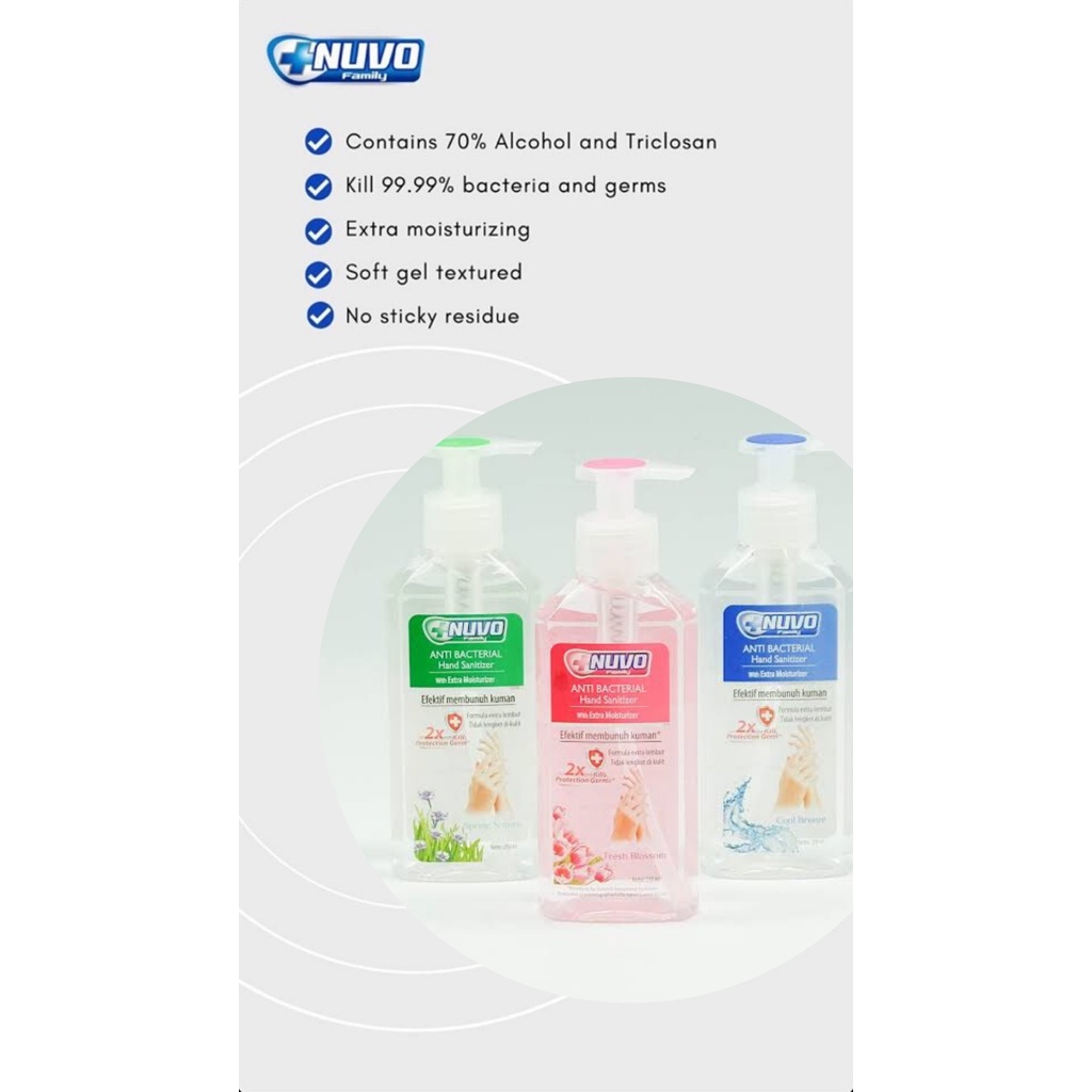 Nuvo Antibacterial Hand Sanitizer 85mL - Biru / Hijau / Merah (pink)