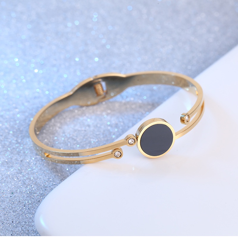 Gelang bangle bulat hitam zircon titanium korea anti karat